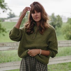 Imogene Oversized Wool Henley in Moss - Liz Alig